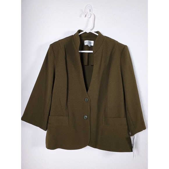 Studio 1940 Jackets & Blazers - Studio One Petite 16 Olive‎ Green Blazer Jacket Open Front 3/4 Sleeve NWT